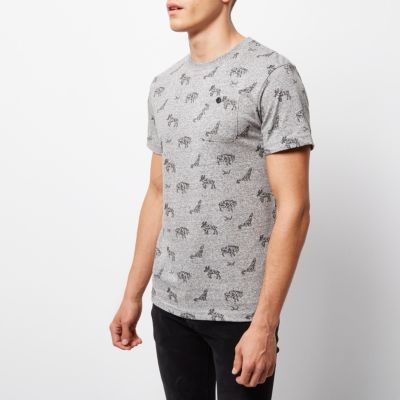 Grey Bellfield animal print T-shirt